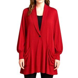 Truth + Style Mix Media Cardigan with Smocked Sleeves 1X (4446)